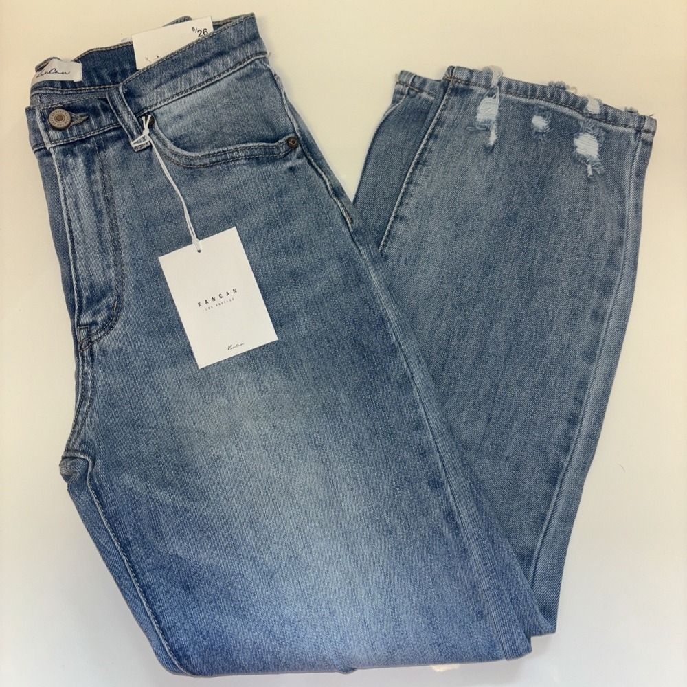 Kancan Womens Jeans Sz 5 26 Mid Rise Denim Distressed Beachy Casual‎ NWT Trendy
